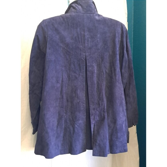 Blue Suede Full Zip Flare Waist Collared Jacket Womens Navy Blue 18W - Picture 2 of 11